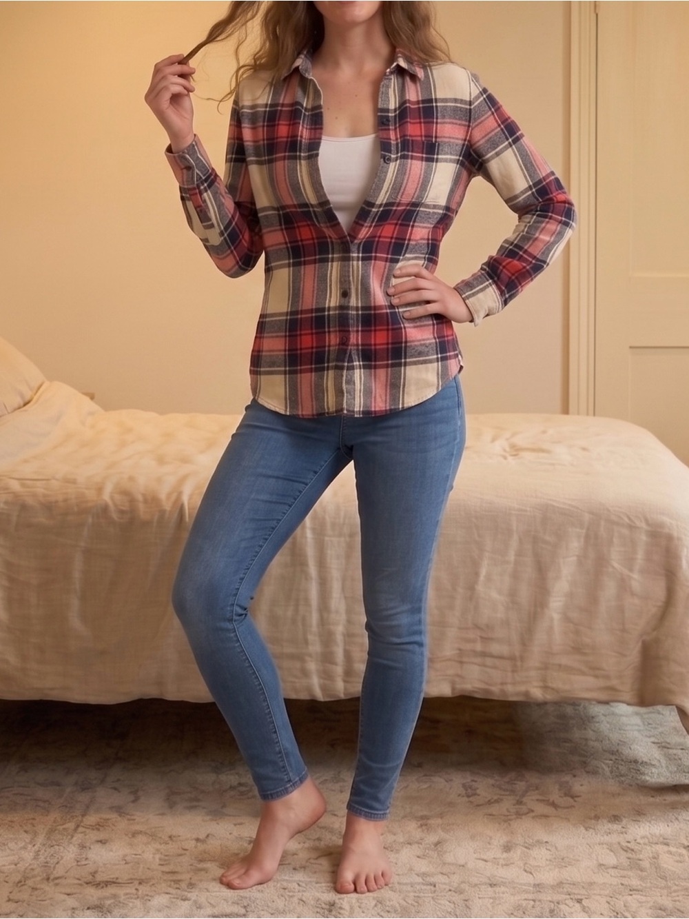 GAP - Pink and Navy Plaid Shirt - XS